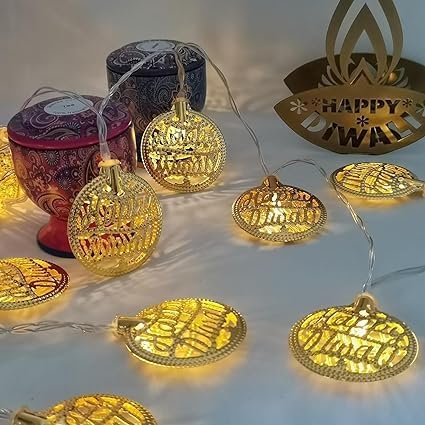 Desidiya® Golden Round Metallic LED String Lights – 3M Festive Plug-in Décor for Diwali & Celebrations