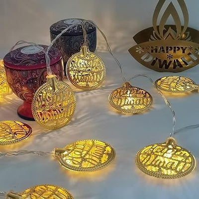 Desidiya® Golden Round Metallic LED String Lights – 3M Festive Plug-in Décor for Diwali & Celebrations