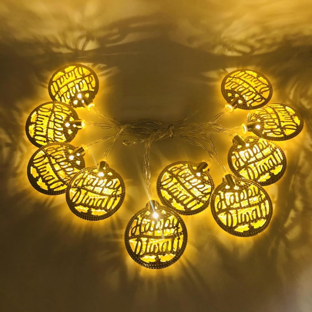 Desidiya® Golden Round Metallic LED String Lights – 3M Festive Plug-in Décor for Diwali & Celebrations