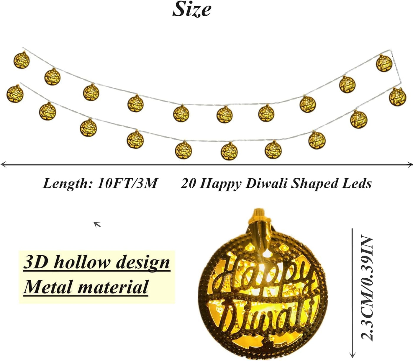 Desidiya® Golden Round Metallic LED String Lights – 3M Festive Plug-in Décor for Diwali & Celebrations