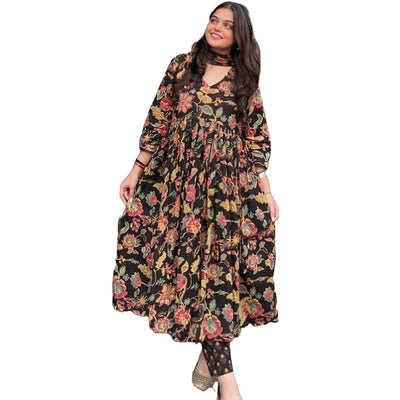 Rayon Viscose Anarkali Suit Set with Palazzo & Dupatta (CIA Yellow-GS_XL_Yellow_X-Large)