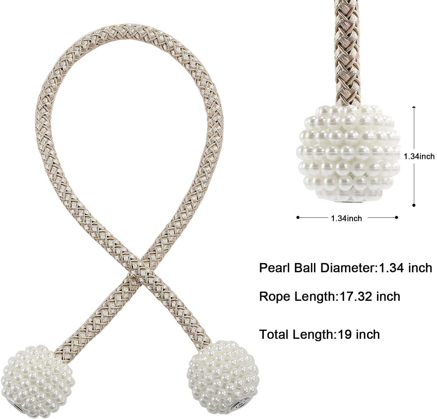 PearlEase Magnetic Curtain Tiebacks – Beige (Set of 2)