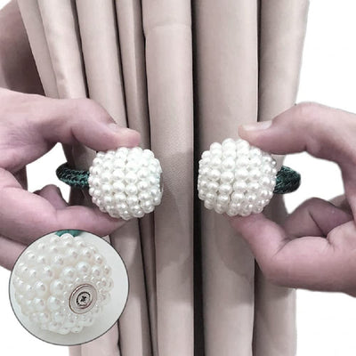 PearlEase Magnetic Curtain Tiebacks – Beige (Set of 2)