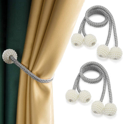 PearlEase Magnetic Curtain Tiebacks – Beige (Set of 2)