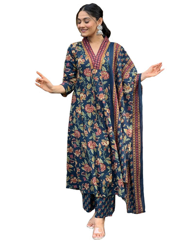 Rayon Viscose Anarkali Suit Set with Palazzo & Dupatta (CIA Yellow-GS_XL_Yellow_X-Large)