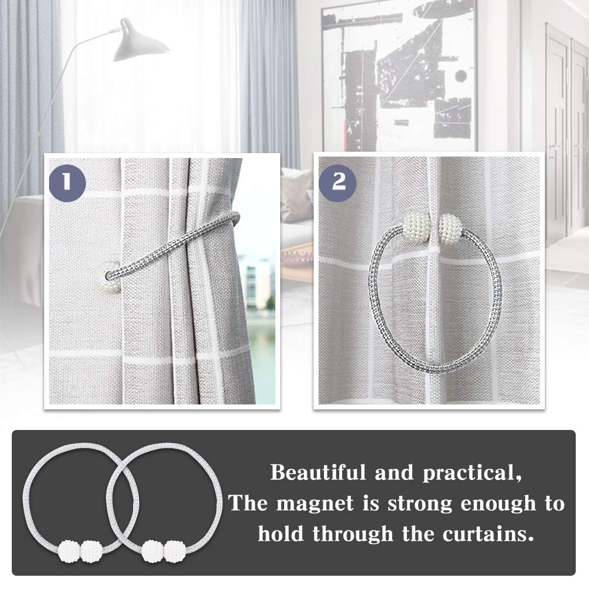 PearlEase Magnetic Curtain Tiebacks – Beige (Set of 2)