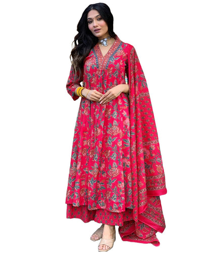 Rayon Viscose Anarkali Suit Set with Palazzo & Dupatta (CIA Yellow-GS_XL_Yellow_X-Large)