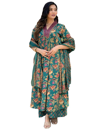 Rayon Viscose Anarkali Suit Set with Palazzo & Dupatta (CIA Yellow-GS_XL_Yellow_X-Large)