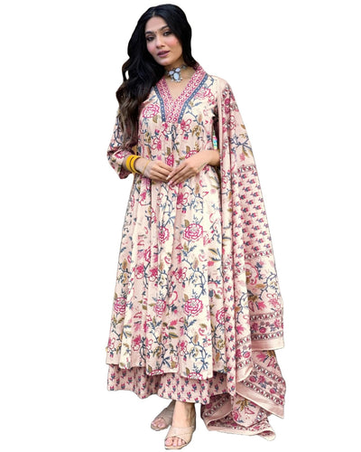 Rayon Viscose Anarkali Suit Set with Palazzo & Dupatta (CIA Yellow-GS_XL_Yellow_X-Large)