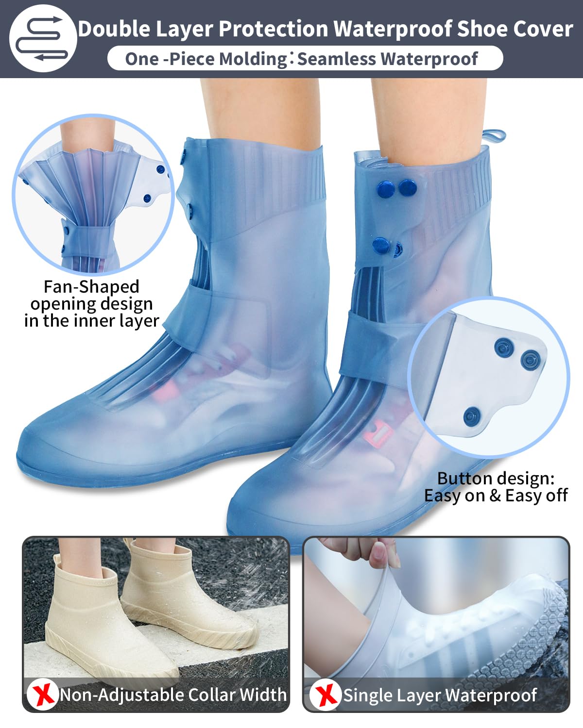 Aqua Shield Max – Reusable Waterproof Shoe Protector (Tall, Grey, Size 9)
