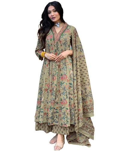 Rayon Viscose Anarkali Suit Set with Palazzo & Dupatta (CIA Yellow-GS_XL_Yellow_X-Large)