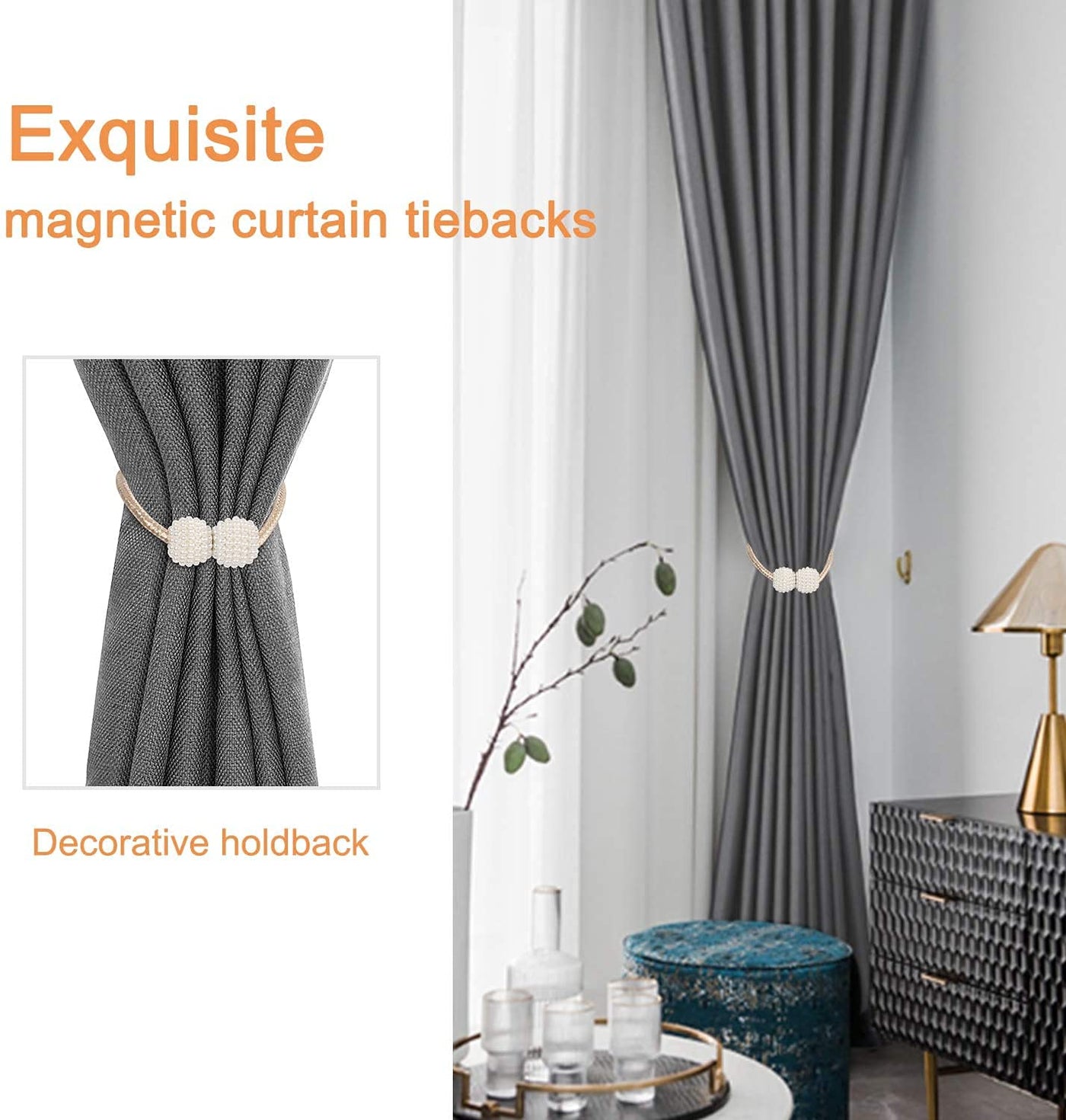 PearlEase Magnetic Curtain Tiebacks – Beige (Set of 2)
