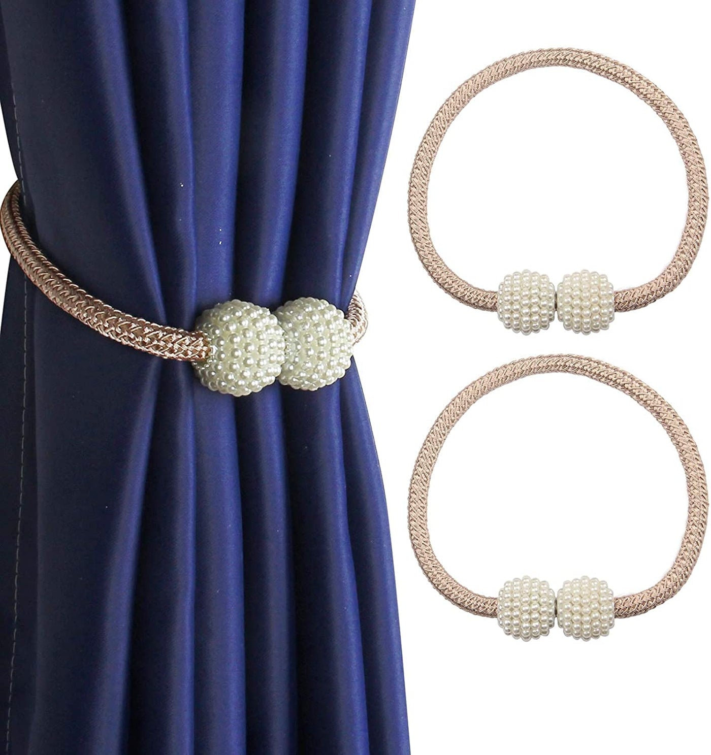 PearlEase Magnetic Curtain Tiebacks – Beige (Set of 2)