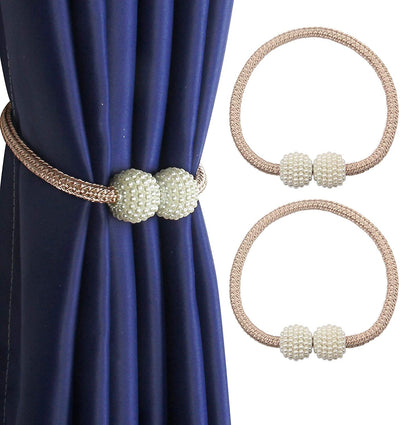 PearlEase Magnetic Curtain Tiebacks – Beige (Set of 2)