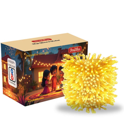 Desidiya® Golden Round Metallic LED String Lights – 3M Festive Plug-in Décor for Diwali & Celebrations
