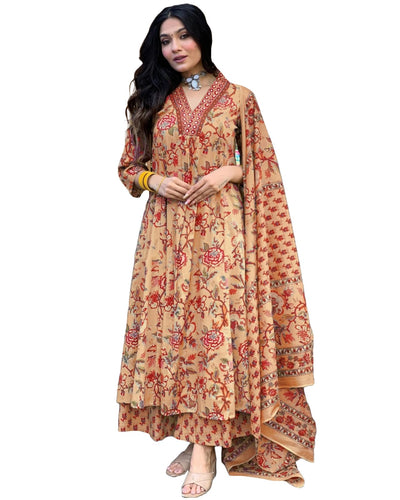 Rayon Viscose Anarkali Suit Set with Palazzo & Dupatta (CIA Yellow-GS_XL_Yellow_X-Large)