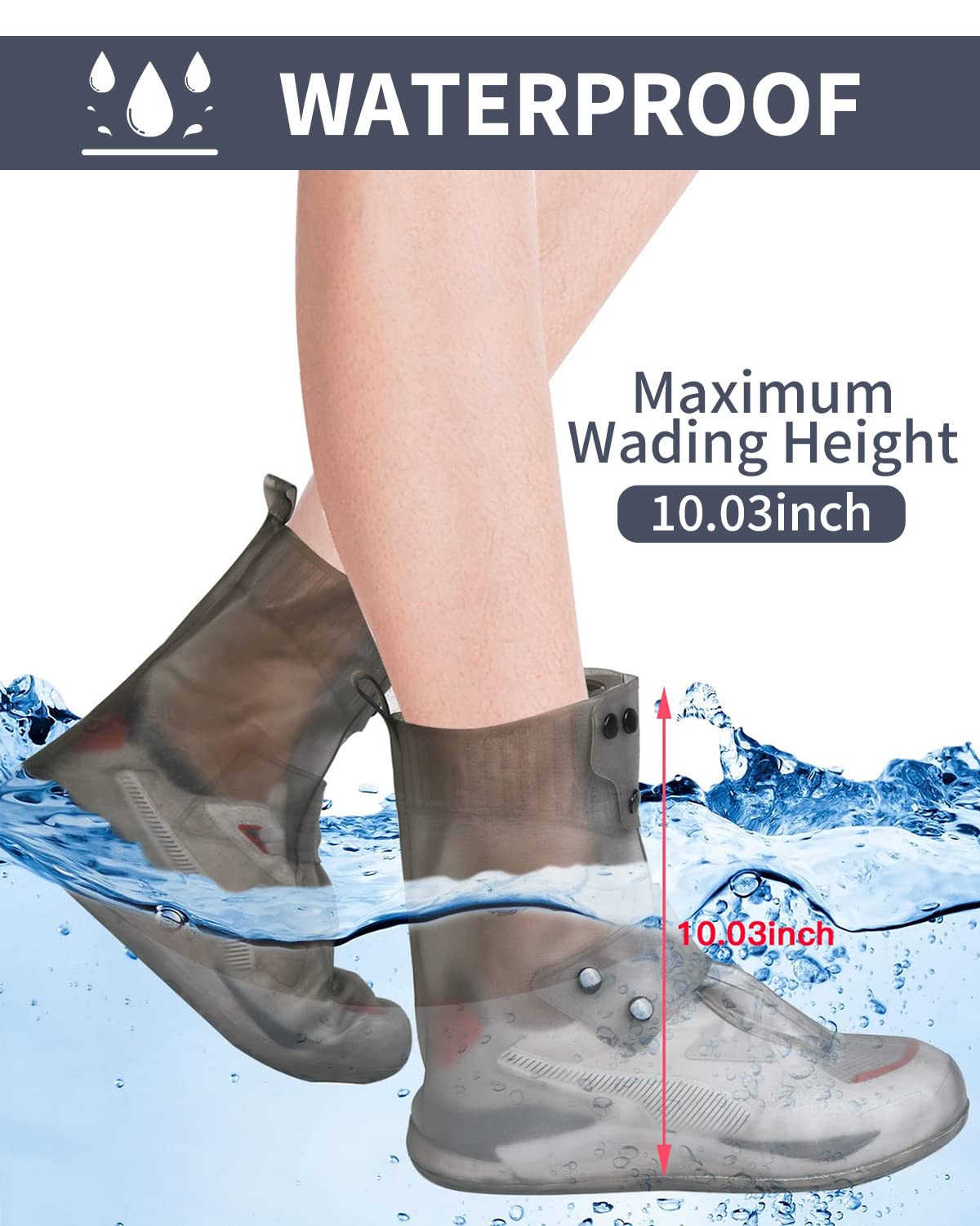 Aqua Shield Max – Reusable Waterproof Shoe Protector (Tall, Grey, Size 9)