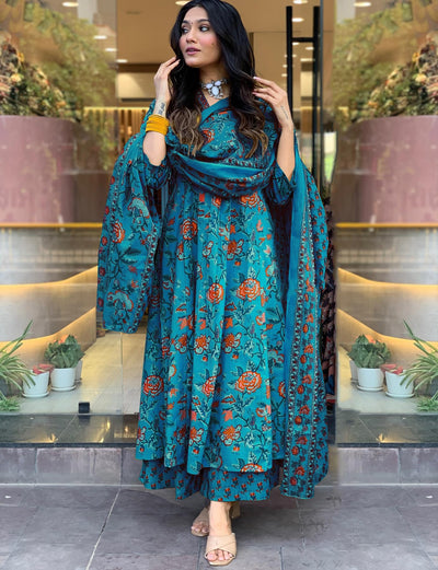 Rayon Viscose Anarkali Suit Set with Palazzo & Dupatta (CIA Yellow-GS_XL_Yellow_X-Large)