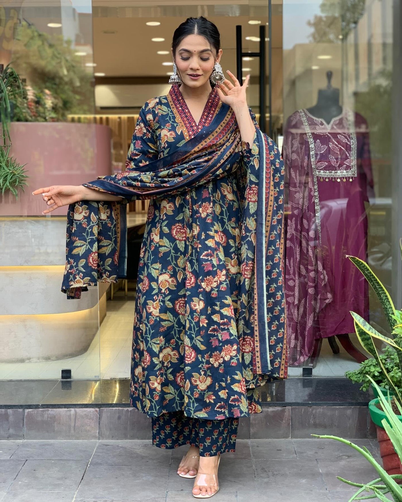 Rayon Viscose Anarkali Suit Set with Palazzo & Dupatta (CIA Yellow-GS_XL_Yellow_X-Large)