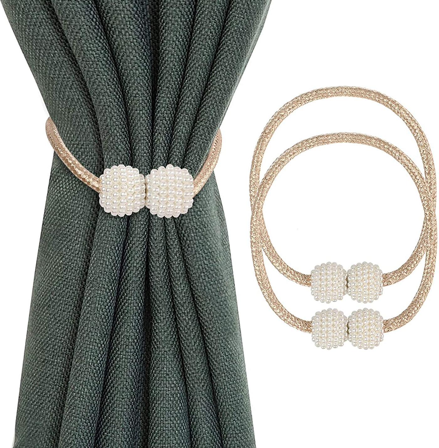 PearlEase Magnetic Curtain Tiebacks – Beige (Set of 2)