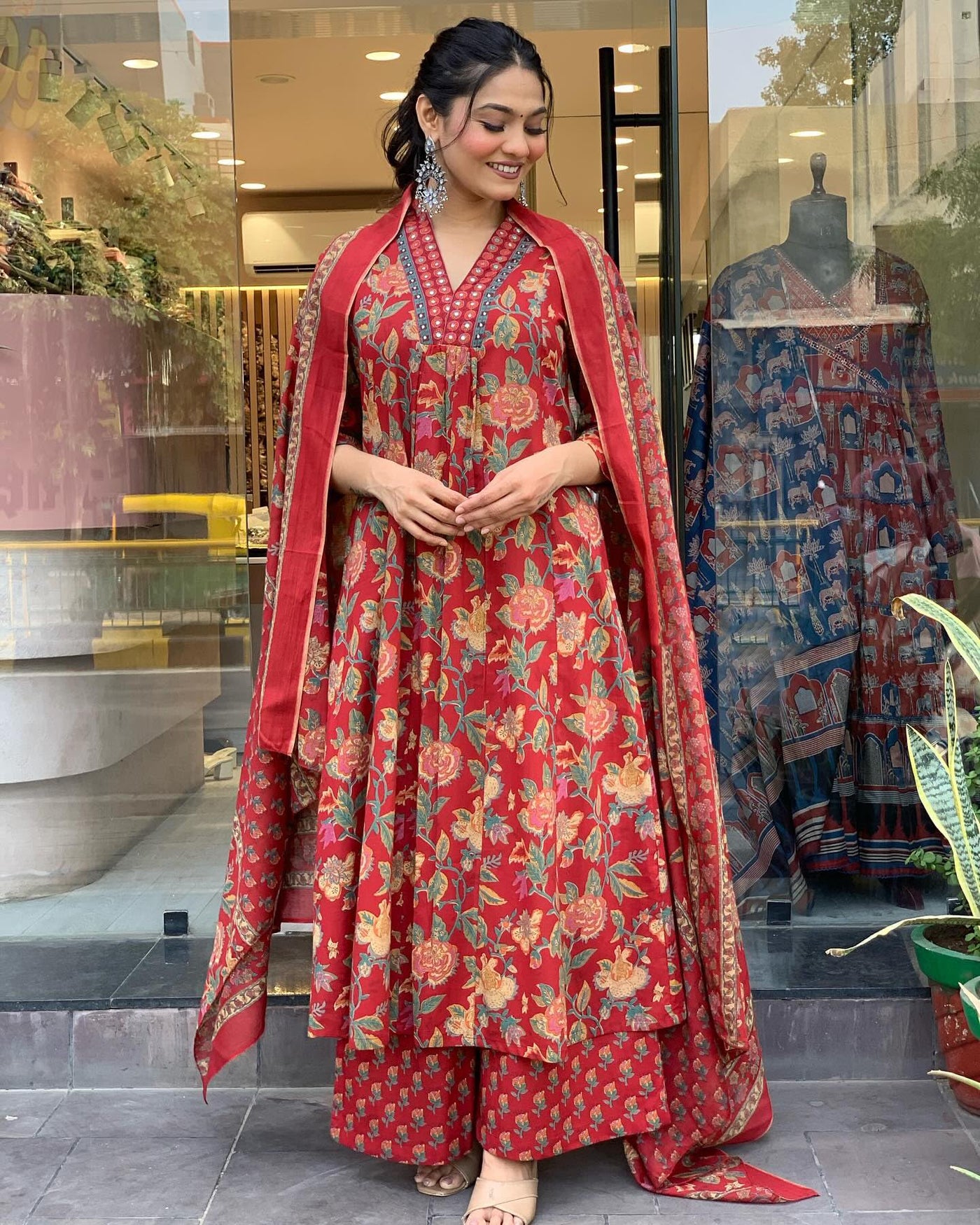 Rayon Viscose Anarkali Suit Set with Palazzo & Dupatta (CIA Yellow-GS_XL_Yellow_X-Large)