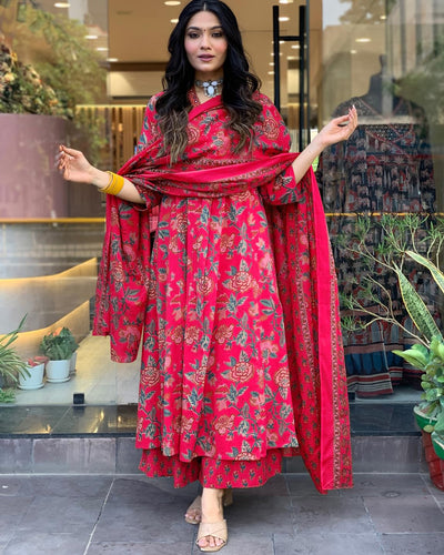 Rayon Viscose Anarkali Suit Set with Palazzo & Dupatta (CIA Yellow-GS_XL_Yellow_X-Large)