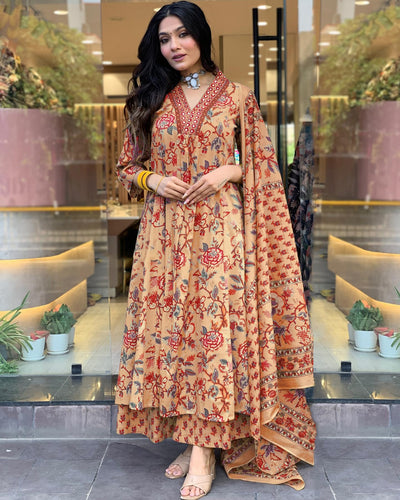 Rayon Viscose Anarkali Suit Set with Palazzo & Dupatta (CIA Yellow-GS_XL_Yellow_X-Large)