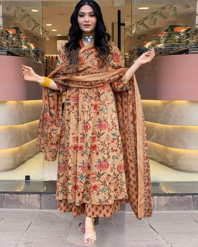 Rayon Viscose Anarkali Suit Set with Palazzo & Dupatta (CIA Yellow-GS_XL_Yellow_X-Large)