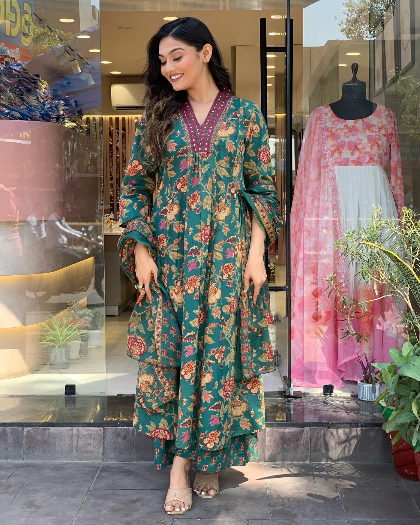 Rayon Viscose Anarkali Suit Set with Palazzo & Dupatta (CIA Yellow-GS_XL_Yellow_X-Large)