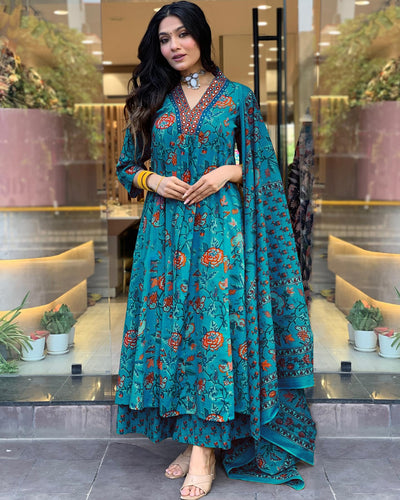 Rayon Viscose Anarkali Suit Set with Palazzo & Dupatta (CIA Yellow-GS_XL_Yellow_X-Large)