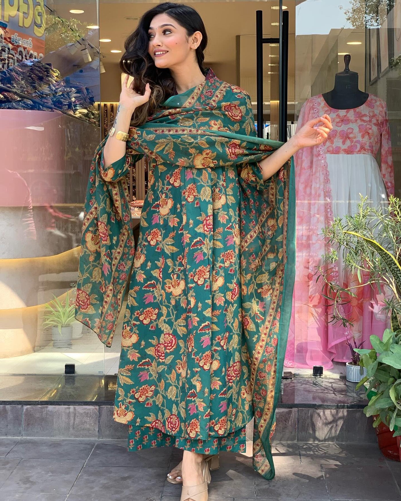 Rayon Viscose Anarkali Suit Set with Palazzo & Dupatta (CIA Yellow-GS_XL_Yellow_X-Large)