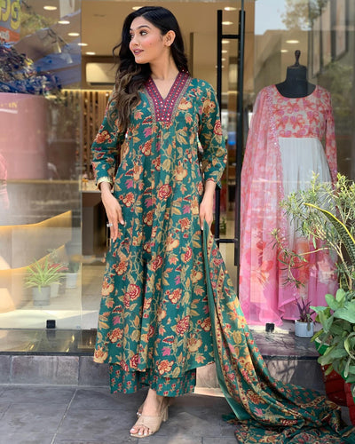 Rayon Viscose Anarkali Suit Set with Palazzo & Dupatta (CIA Yellow-GS_XL_Yellow_X-Large)