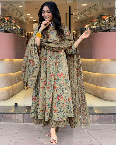 Rayon Viscose Anarkali Suit Set with Palazzo & Dupatta (CIA Yellow-GS_XL_Yellow_X-Large)