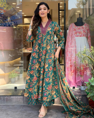 Rayon Viscose Anarkali Suit Set with Palazzo & Dupatta (CIA Yellow-GS_XL_Yellow_X-Large)