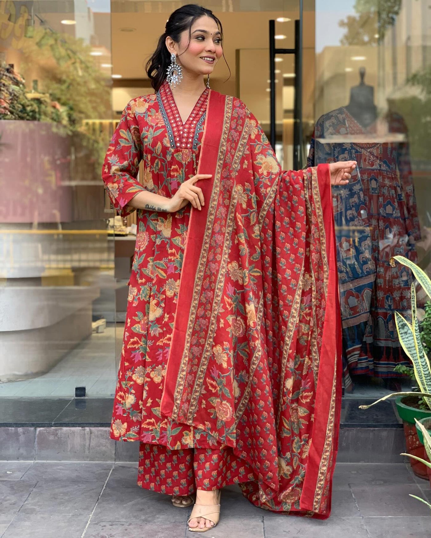 Rayon Viscose Anarkali Suit Set with Palazzo & Dupatta (CIA Yellow-GS_XL_Yellow_X-Large)
