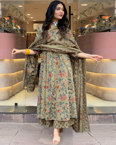 Rayon Viscose Anarkali Suit Set with Palazzo & Dupatta (CIA Yellow-GS_XL_Yellow_X-Large)
