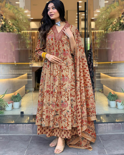 Rayon Viscose Anarkali Suit Set with Palazzo & Dupatta (CIA Yellow-GS_XL_Yellow_X-Large)