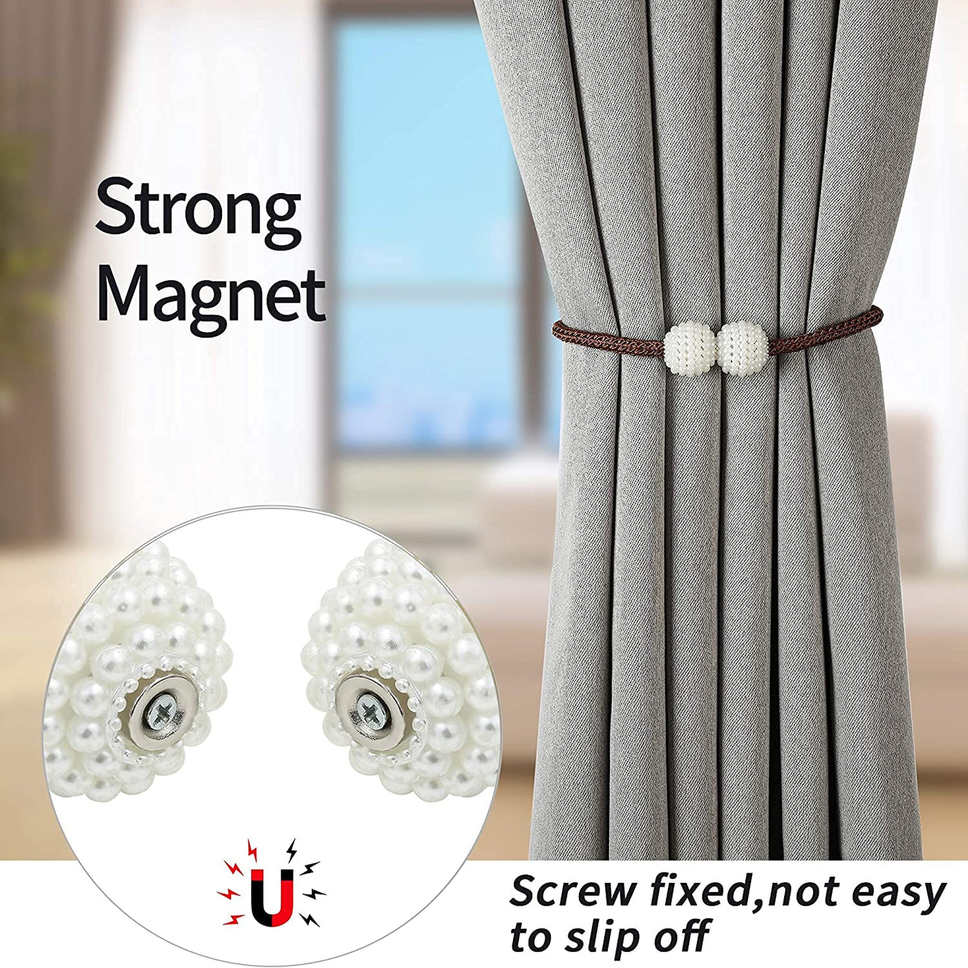 PearlEase Magnetic Curtain Tiebacks – Beige (Set of 2)