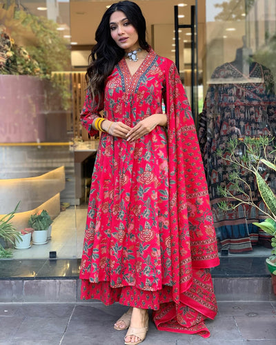 Rayon Viscose Anarkali Suit Set with Palazzo & Dupatta (CIA Yellow-GS_XL_Yellow_X-Large)