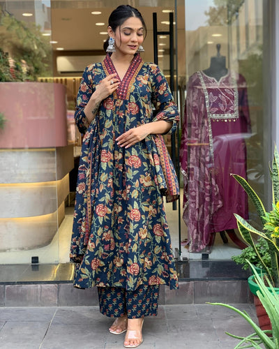 Rayon Viscose Anarkali Suit Set with Palazzo & Dupatta (CIA Yellow-GS_XL_Yellow_X-Large)