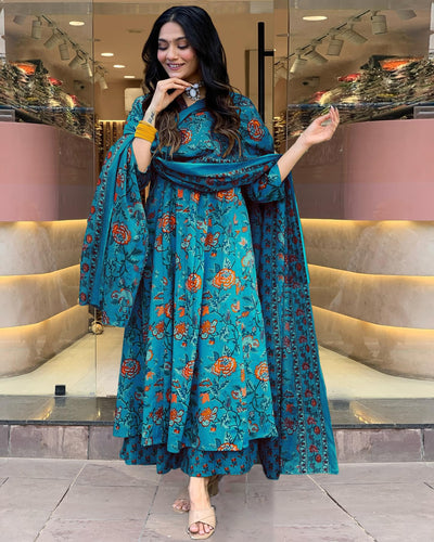 Rayon Viscose Anarkali Suit Set with Palazzo & Dupatta (CIA Yellow-GS_XL_Yellow_X-Large)