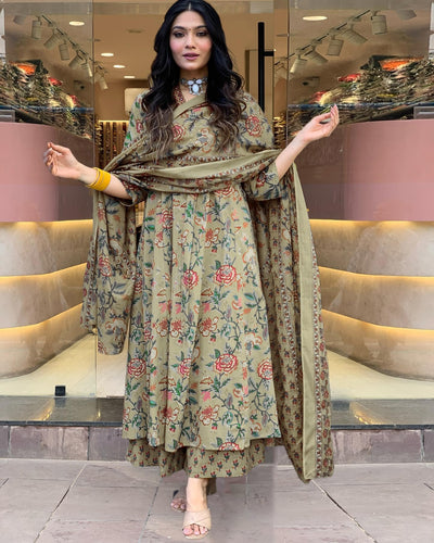 Rayon Viscose Anarkali Suit Set with Palazzo & Dupatta (CIA Yellow-GS_XL_Yellow_X-Large)