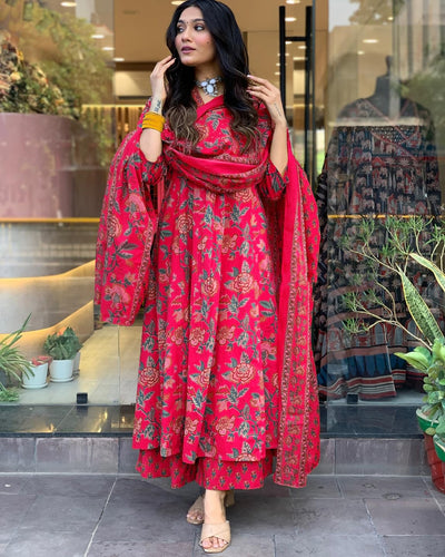 Rayon Viscose Anarkali Suit Set with Palazzo & Dupatta (CIA Yellow-GS_XL_Yellow_X-Large)