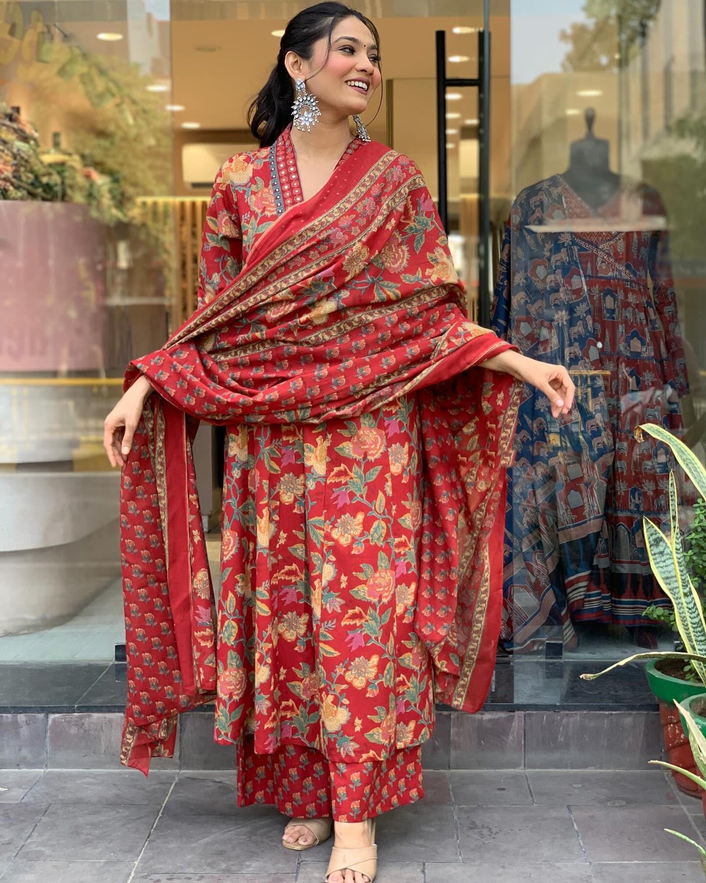 Rayon Viscose Anarkali Suit Set with Palazzo & Dupatta (CIA Yellow-GS_XL_Yellow_X-Large)