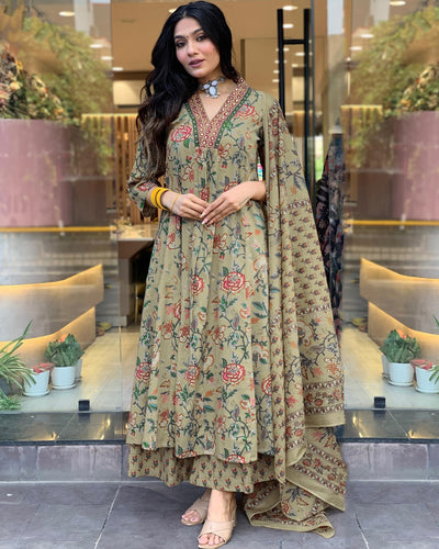 Rayon Viscose Anarkali Suit Set with Palazzo & Dupatta (CIA Yellow-GS_XL_Yellow_X-Large)