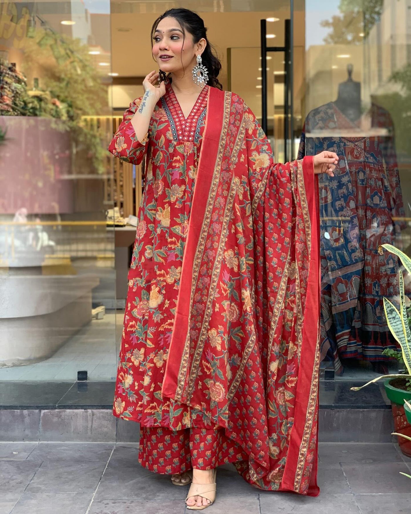 Rayon Viscose Anarkali Suit Set with Palazzo & Dupatta (CIA Yellow-GS_XL_Yellow_X-Large)