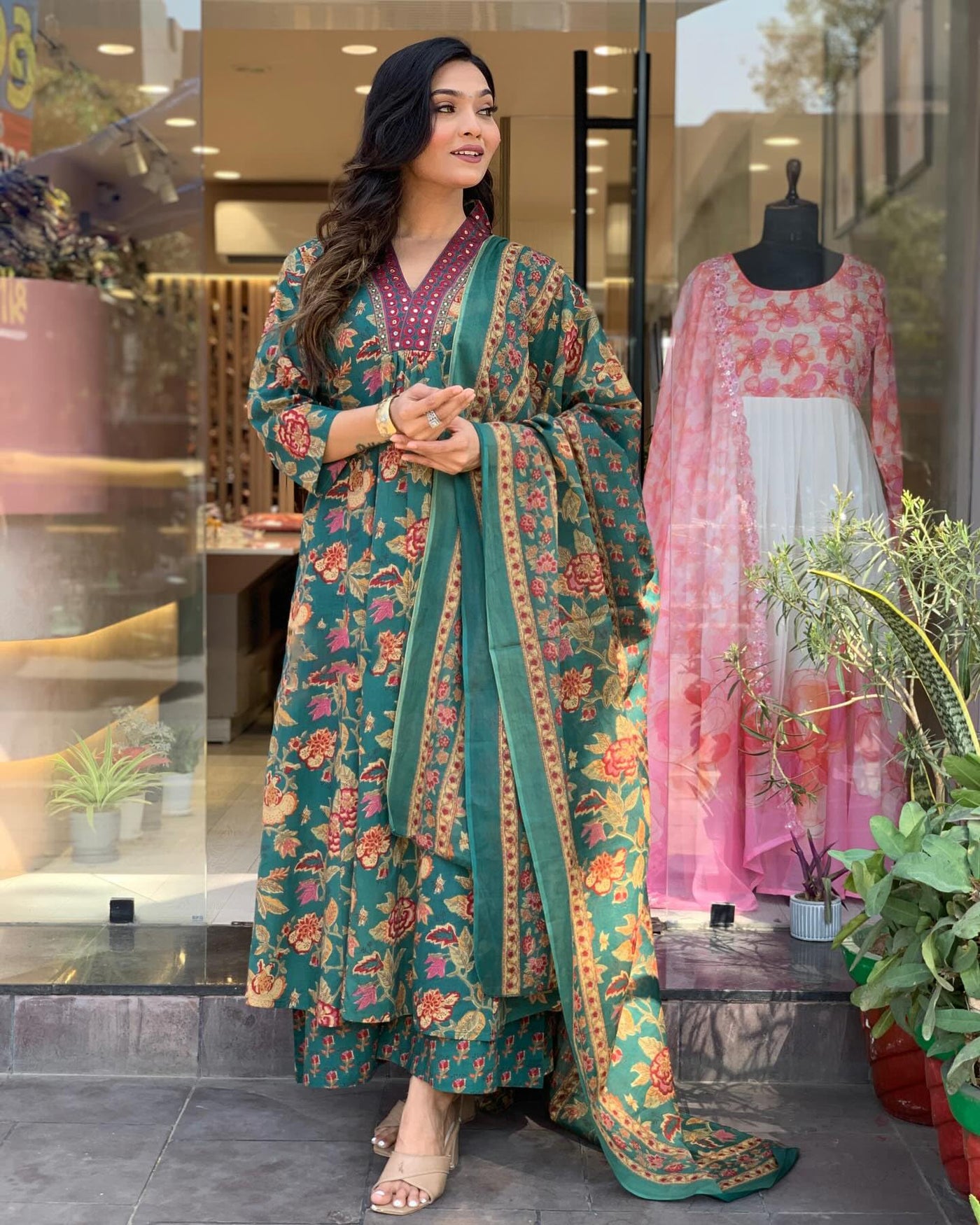 Rayon Viscose Anarkali Suit Set with Palazzo & Dupatta (CIA Yellow-GS_XL_Yellow_X-Large)