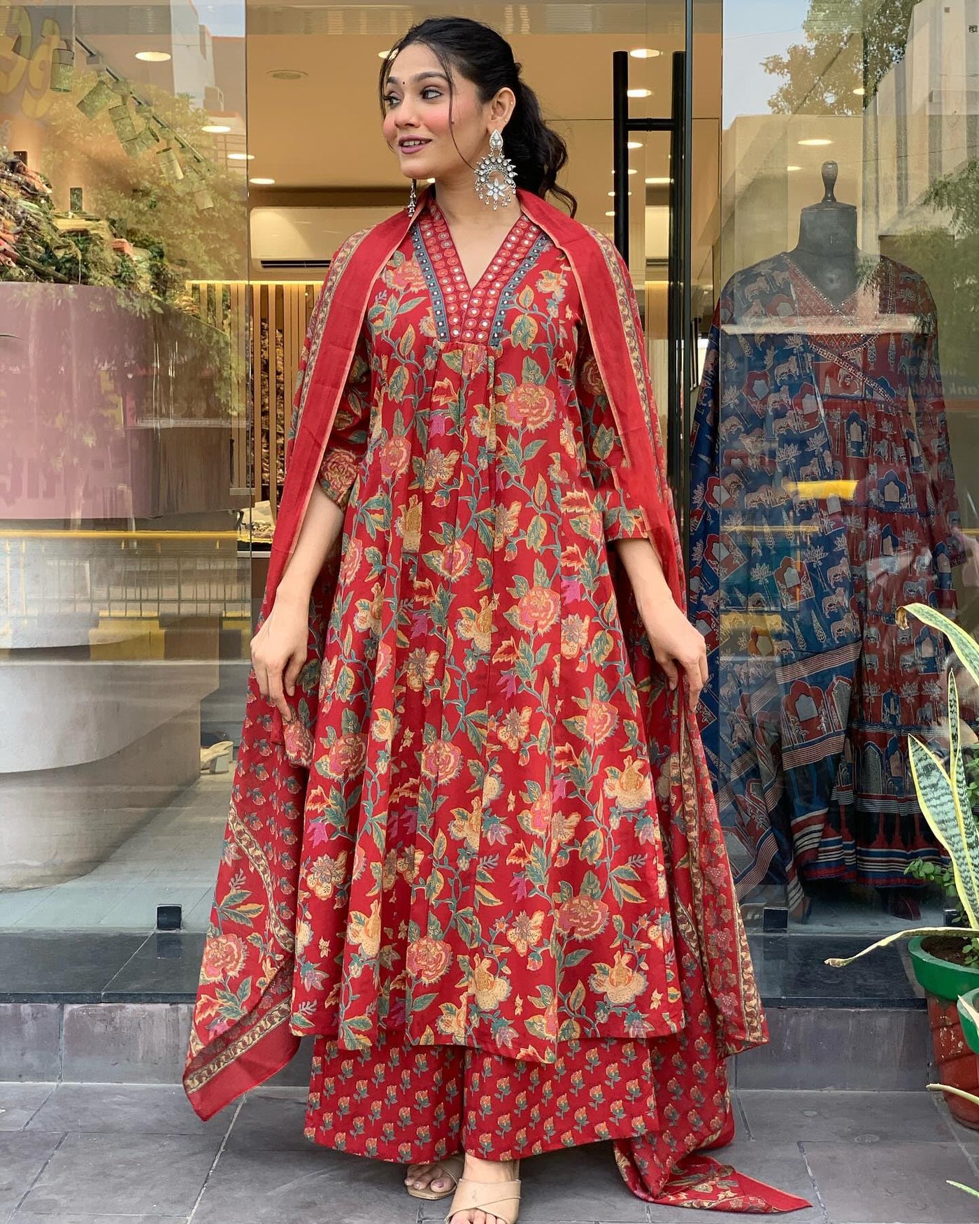 Rayon Viscose Anarkali Suit Set with Palazzo & Dupatta (CIA Yellow-GS_XL_Yellow_X-Large)