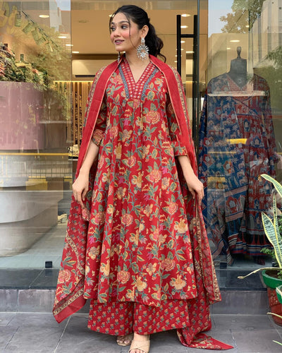 Rayon Viscose Anarkali Suit Set with Palazzo & Dupatta (CIA Yellow-GS_XL_Yellow_X-Large)