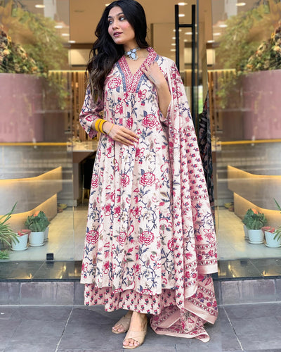 Rayon Viscose Anarkali Suit Set with Palazzo & Dupatta (CIA Yellow-GS_XL_Yellow_X-Large)